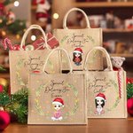 Personalizzato ghirlanda di agrifoglio personaggio dei cartoni animati consegna speciale riutilizzabile grande borsa di iuta con nome compleanno regalo di Natale per i bambini della famiglia