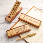 Set Stylo à Bille et Étui en Bois Naturel Personnalisé avec Texte et Nom Gravés 6 Styles à Choix Cadeau Anniversaire Fin d'Études pour Ami Professeur