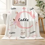 Personalized Pink Ballet Girl Nutcracker Fairy Soft Throw Blanket with Initial and Name Multicolor Home Decor Birthday Christmas Gift for Kids