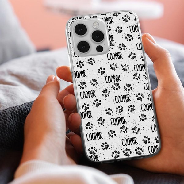 Gepersonaliseerd Multi-color Schattig Hondenpoot Telefoon Hoesje voor iPhone met Naam Verjaardagscadeau voor Huisdierliefhebber