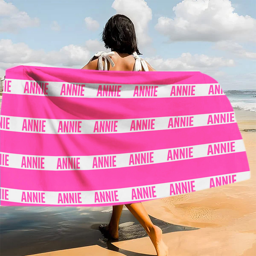 Serviette de plage à rayures classique surdimensionnée et personnalisée avec nom Séchage rapide Cadeau d'anniversaire pour femmes hommes