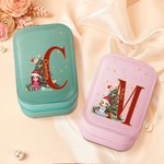 Personalized Christmas Tree Cartoon Character Initial Travel Jewellery Box with Name Changing Colour LED Makeup Mirror Birthday Christmas Gift for Women