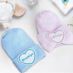 Personalised Stripe Infant Hospital Hat Beanie with Embroidered Name Newborn Baby Shower Gift for Baby Boys Girls