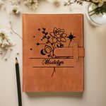 Henkilökohtainen syntymä kukka horoskooppimerkillä A5 PU nahkainen muistikirjan säilytys kansi nimellä syntymäpäivälahja taiteilijoille toimistotyöntekijöille