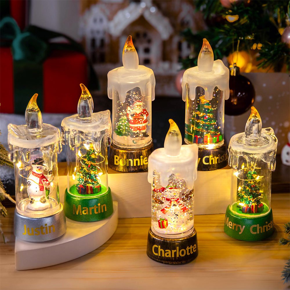 Personalizzato pupazzo di neve Babbo Natale Albero di Natale senza fiamma LED Candela luce con testo