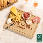 Personalized King of The Grill FSC Bamboo Engraved Charcuterie Cutting Board with Juice Groove Wedding Housewarming Gift for Family