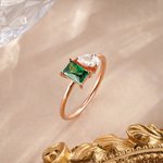 Personalised Dainty Square Teardrop Double Birthstone Ring Minimalist Jewellery Birthday Wedding Anniversary Gift for Couple Family