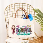 Personalised Cartoon Character Nurse Doctor Assistant Canvas Tote Bag Appreciation Birthday Gift for Medical Staff