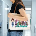 Personalised Cartoon Character Nurse Doctor Assistant Canvas Tote Bag Appreciation Birthday Gift for Medical Staff
