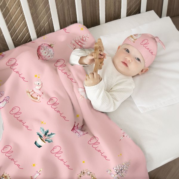 Personalized Classic Fairy Tale Characters Name Soft Swaddle Blanket and Hat Set Baby Shower Baptism Gift for Newborn