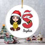 Personalized Cartoon Character Ceramic Christmas Ornament with Cute Letter and Name Christmas Tree Decor Party Favors Gift for Family