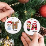Personalized Cartoon Character Ceramic Christmas Ornament with Cute Letter and Name Christmas Tree Decor Party Favors Gift for Family