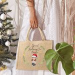 Personalizzato ghirlanda di agrifoglio personaggio dei cartoni animati consegna speciale riutilizzabile grande borsa di iuta con nome compleanno regalo di Natale per i bambini della famiglia