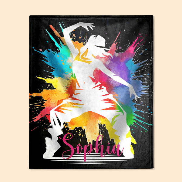 Personalized Colorful Splash Ink Hip Hop Boy Girl Soft Throw Blanket with Name Dancing Party Home Decor Birthday Gift for Hip Hop Lovers