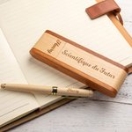 Set Stylo à Bille et Étui en Bois Naturel Personnalisé avec Texte et Nom Gravés 6 Styles à Choix Cadeau Anniversaire Fin d'Études pour Ami Professeur