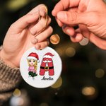 Personalized Cartoon Character Ceramic Christmas Ornament with Cute Letter and Name Christmas Tree Decor Party Favors Gift for Family