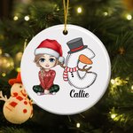 Personalized Cartoon Character Ceramic Christmas Ornament with Cute Letter and Name Christmas Tree Decor Party Favors Gift for Family