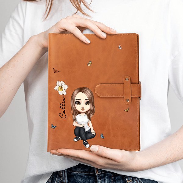 Born to Bloom Journal - Personalized PU Leather A5 Sketchbook Notebook with Name & Birth Flower - for Students, Dreamers & Loved Ones