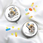 Personalisierte Hund Katze Medizin Flasche Runde Mini tragbare Pille Box mit Namen und Spiegel Geburtstagsgeschenk für Tierliebhaber