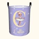 Cesto portabiancheria personalizzato con nome e maniglia per il lago dei cigni, regalo di compleanno per gli amanti del balletto.