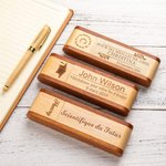 Set Stylo à Bille et Étui en Bois Naturel Personnalisé avec Texte et Nom Gravés 6 Styles à Choix Cadeau Anniversaire Fin d'Études pour Ami Professeur