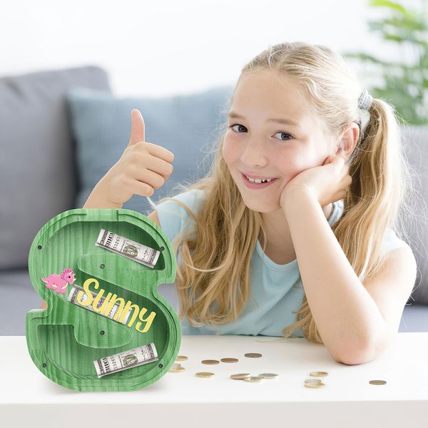 Hucha personalizada de madera con ventana transparente Hucha con iniciales de simpáticos animales con nombre Regalo de cumpleaños para niños Niñas