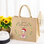 Personalizzato ghirlanda di agrifoglio personaggio dei cartoni animati consegna speciale riutilizzabile grande borsa di iuta con nome compleanno regalo di Natale per i bambini della famiglia