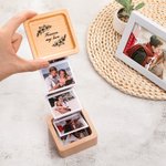 Boîte à photos en bois personnalisée avec texte floral et 2-14 photos en accordéon Cadeau d'anniversaire pour la famille et les amis