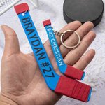 Porte-clés en Impression 3D Crosse de Hockey Personnalisé avec Texte Cadeau Anniversaire pour les Amateurs de Hockey Entraîneur