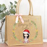 Personalizzato ghirlanda di agrifoglio personaggio dei cartoni animati consegna speciale riutilizzabile grande borsa di iuta con nome compleanno regalo di Natale per i bambini della famiglia