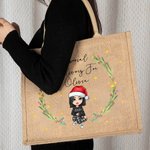 Personalizzato ghirlanda di agrifoglio personaggio dei cartoni animati consegna speciale riutilizzabile grande borsa di iuta con nome compleanno regalo di Natale per i bambini della famiglia