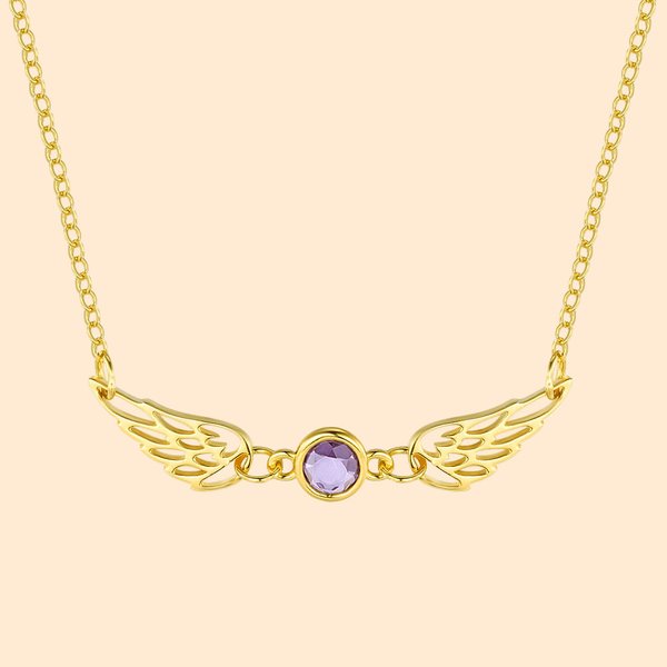 Personalizada Dainty Guardian Angel Wings Birthstone Collar Colgante Memorial Joyería Cumpleaños Simpatía Regalo de la familia para las mujeres
