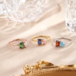 Personalised Dainty Square Teardrop Double Birthstone Ring Minimalist Jewellery Birthday Wedding Anniversary Gift for Couple Family