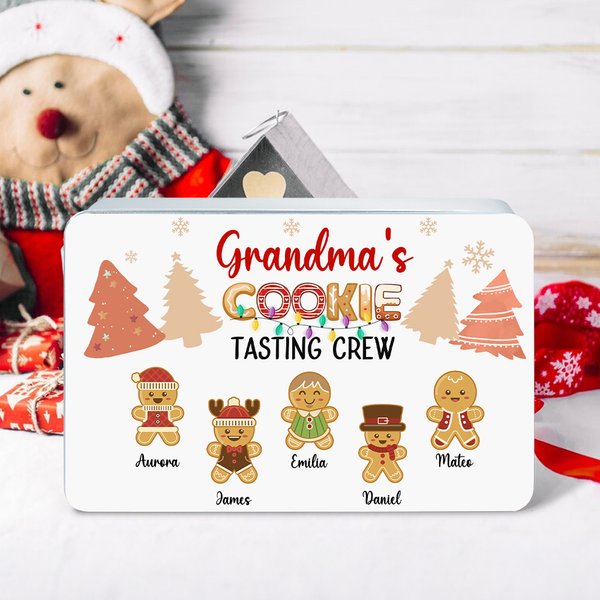 Personalised Gingerbread Man Food-grade Sweets Biscuit Biscuit Storage Tin with Lid and 1-12 Names Christmas Festival Party Favors Gift for Kids Family