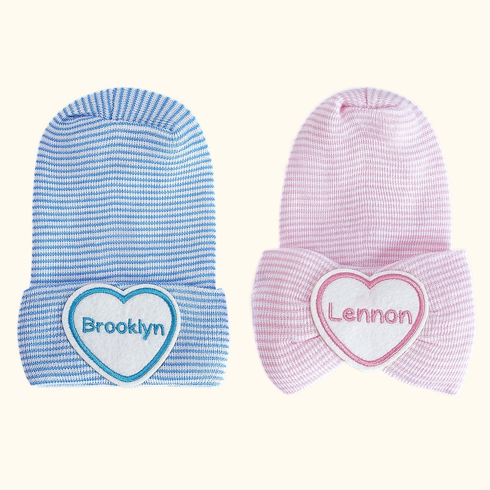 Bonnet d'hôpital à rayures personnalisé avec nom brodé Cadeau de douche pour bébé garçon fille