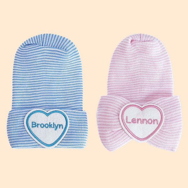 Personalized Stripe Infant Hospital Hat Beanie with Embroidered Name Newborn Baby Shower Gift for Baby Boys Girls