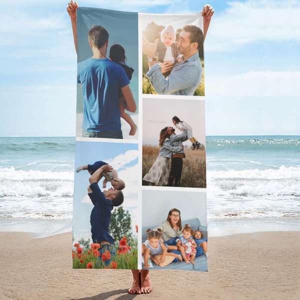 Toalla de playa personalizada de secado rápido 1-6 collage de fotos Toalla de playa para viajes de verano Esenciales para fiestas Regalo de cumpleaños