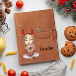 Personalized Family Birth Flower Bouquet Cartoon A5 PU Leather Cover Recipe Notebook with Storage Pocket Birthday Cooking Gift for Mom Grandma