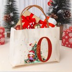 Personalizzato Cartoon Character Christmas Tree Canvas Large Tote Bag con iniziale e nome Regalo di compleanno di Natale per le donne