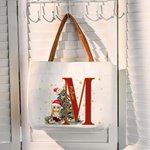 Personalizzato Cartoon Character Christmas Tree Canvas Large Tote Bag con iniziale e nome Regalo di compleanno di Natale per le donne