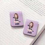 Personalisierte Cartoon Mädchen magnetische Leder Lesezeichen Clip mit Namen Lesen Schreibwaren liefert Geburtstagsgeschenk für Buchliebhaber Bücherwurm