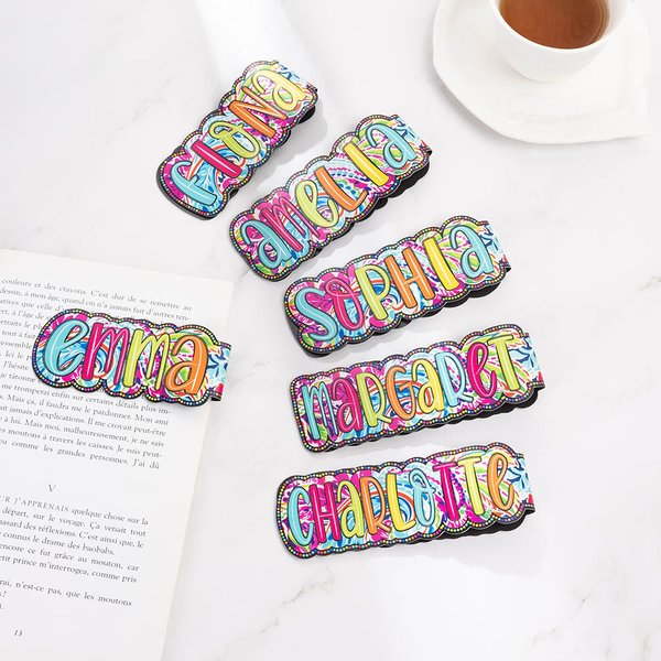 Personalised Bright Paisley Floral Doodle Letter Name Magnetic Bookmark Clips School Office Stationary Supplies Birthday Reading Gift for Bookworms