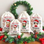 Gepersonaliseerde North Pole Special Overnight Service Cartoon Drawstring Santa Sack Kerst Gift Bag met naam Holiday Party Favors voor kinderen familie
