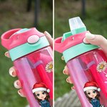 Gepersonaliseerde Schattige Cartoon Karakter 16 oz Kid Waterfles met Geboortebloem en Naam Kerstmis Verjaardagscadeau voor kinderen