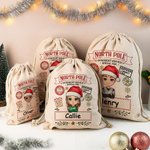 Gepersonaliseerde North Pole Special Overnight Service Cartoon Drawstring Santa Sack Kerst Gift Bag met naam Holiday Party Favors voor kinderen familie