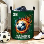 Personalized Flame Ball Design Waterproof Storage Basket with Handle Number Name Birthday Housewarming Gift for Family Ball Sports Lover
