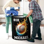 Personalized Flame Ball Design Waterproof Storage Basket with Handle Number Name Birthday Housewarming Gift for Family Ball Sports Lover