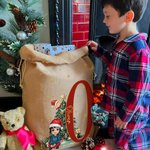 Personalized Cartoon Character Christmas Drawstring Gift Bag with Initial and Name Christmas Gift for Family Kids