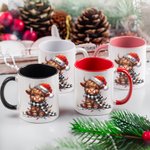 Vaca de las Highlands personalizada Sombrero de Navidad 11oz Taza de cerámica Posavasos con nombre Regalo de Navidad para los amantes de las vacas de 