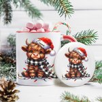 Vaca de las Highlands personalizada Sombrero de Navidad 11oz Taza de cerámica Posavasos con nombre Regalo de Navidad para los amantes de las vacas de 